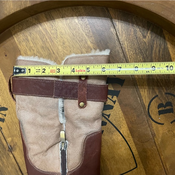 CHARLES DAVID Brown Tan Buckle Moto Sherpa Lined Boots Size 37 US 6.5 - Picture 13 of 16